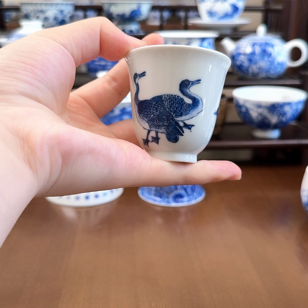 福利青花野鸭鸡心杯