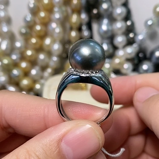 海水珍珠戒指银S925镶嵌12.2