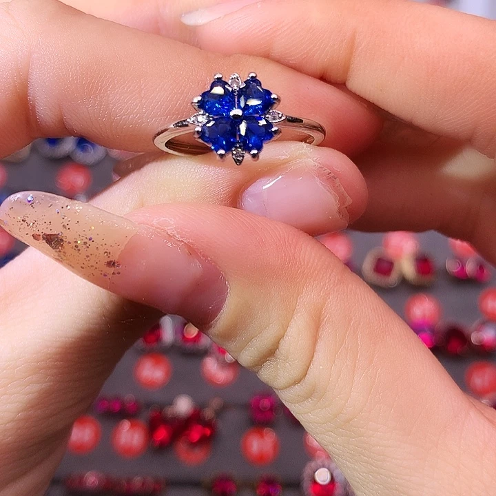 蓝宝石戒指银S925镶嵌