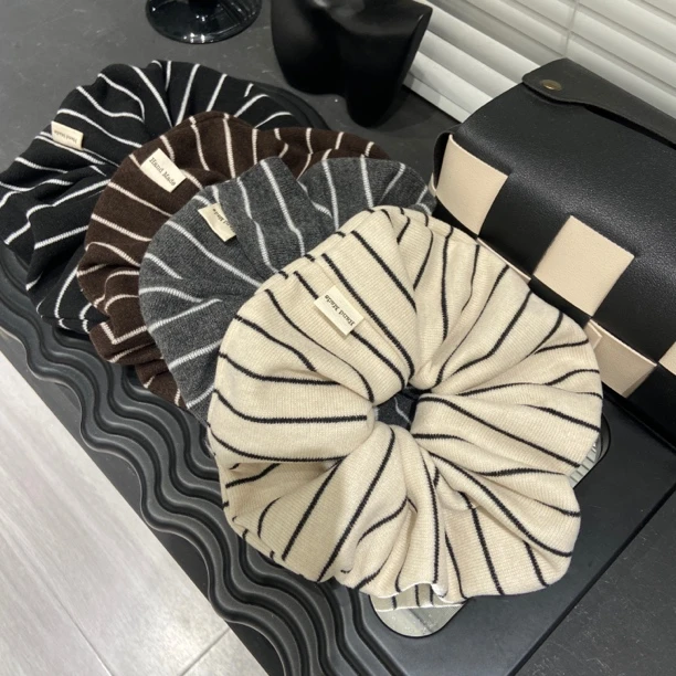 E5076 慵懒风简约条纹学院风条纹大肠圈针织发圈韩系简约气质发绳