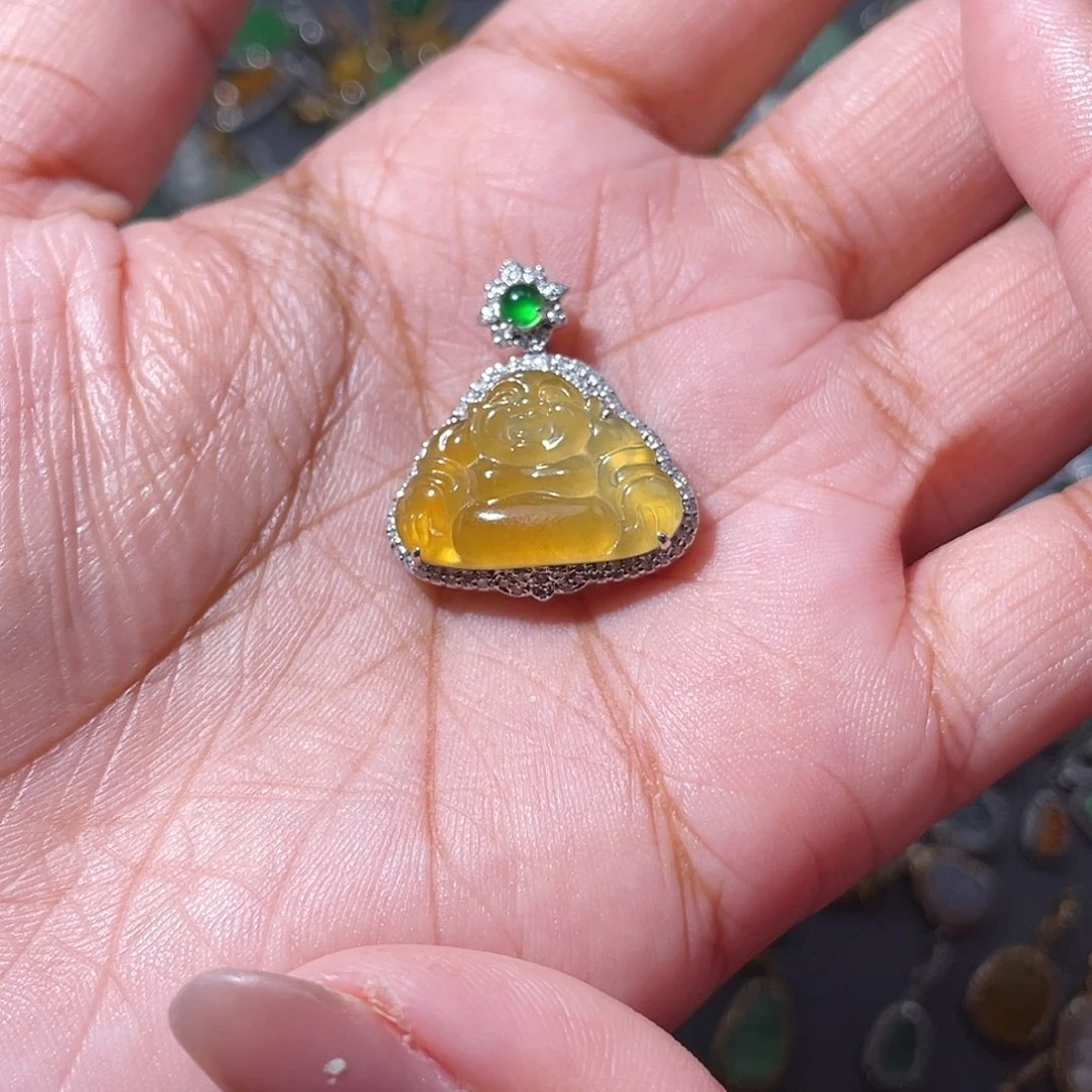 吊坠(不含链)18K金镶嵌翡翠