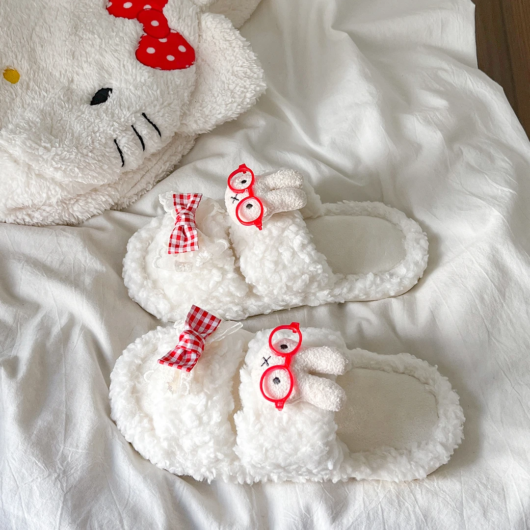 网红可爱卡通米菲兔毛毛拖鞋女外穿2025新款秋冬居家厚底一字棉拖