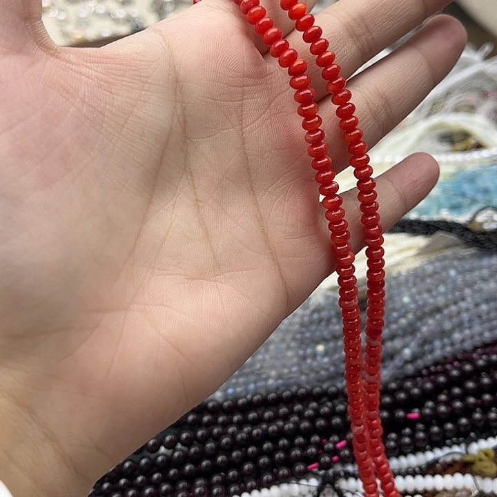 玛瑙/玉髓未镶嵌珠宝半成品一条5mm左右血贝算盘珠