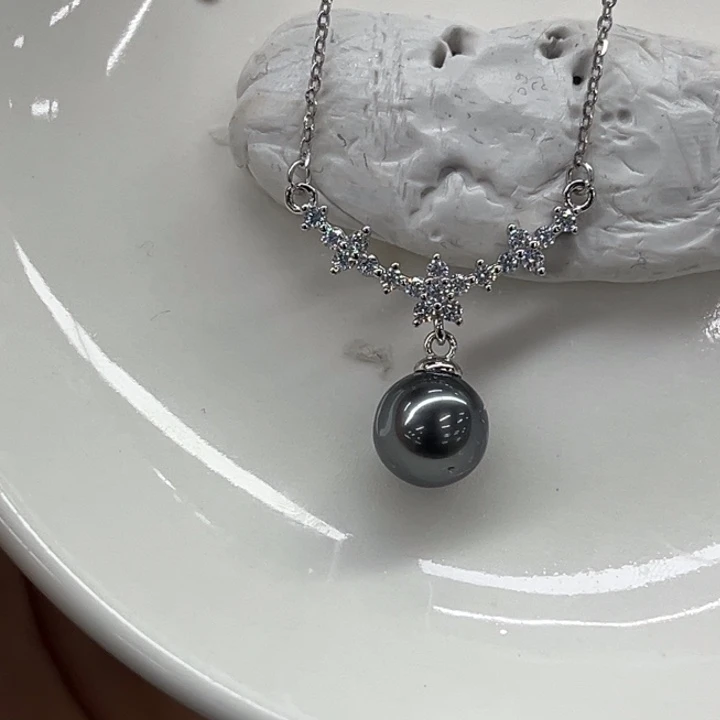 银S925镶嵌套链海水珍珠8-9mm