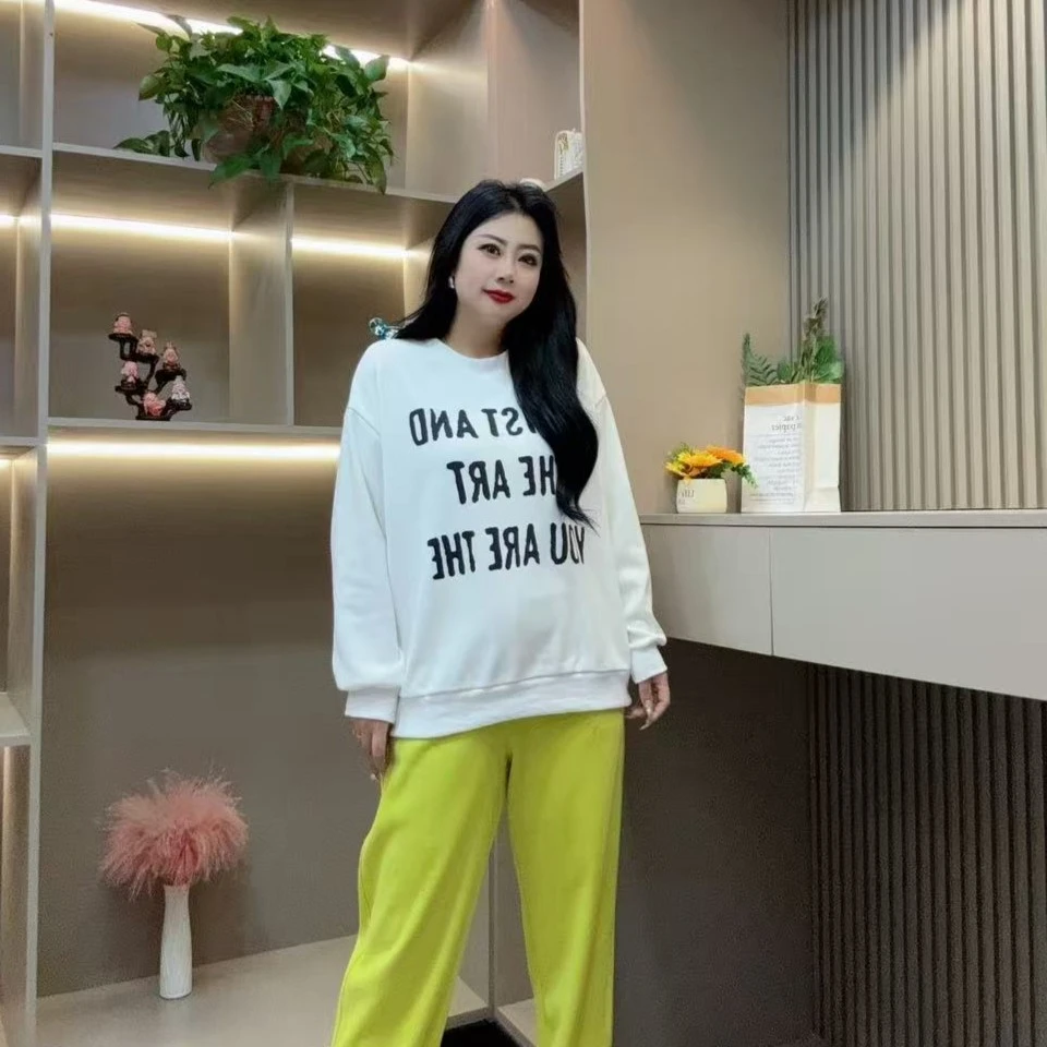 冬季加绒卫衣-甜 8528时尚休闲字母显瘦洋气款胖MM大码女装新款