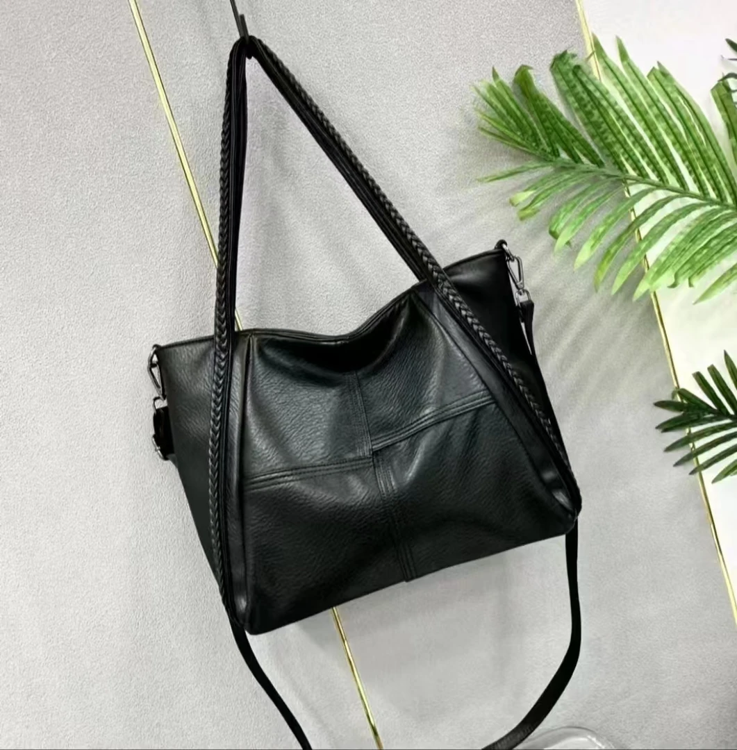 时尚百搭女士黑色简约托特包单肩斜挎手提包大容量腋下包