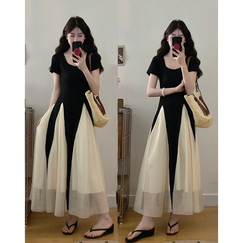 大码【浪漫魔法家】氛围感拿捏回头率设计感拼网纱连衣裙胖MM显瘦裙