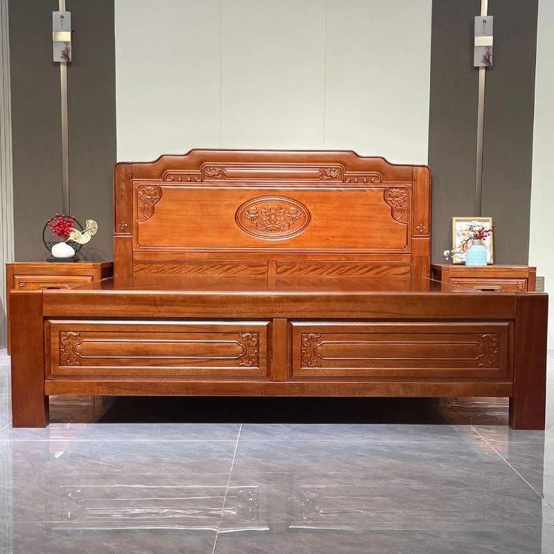 仿古黄金梨木全实木卯榫床1.8 米双人家用主卧婚床中古典儿童床