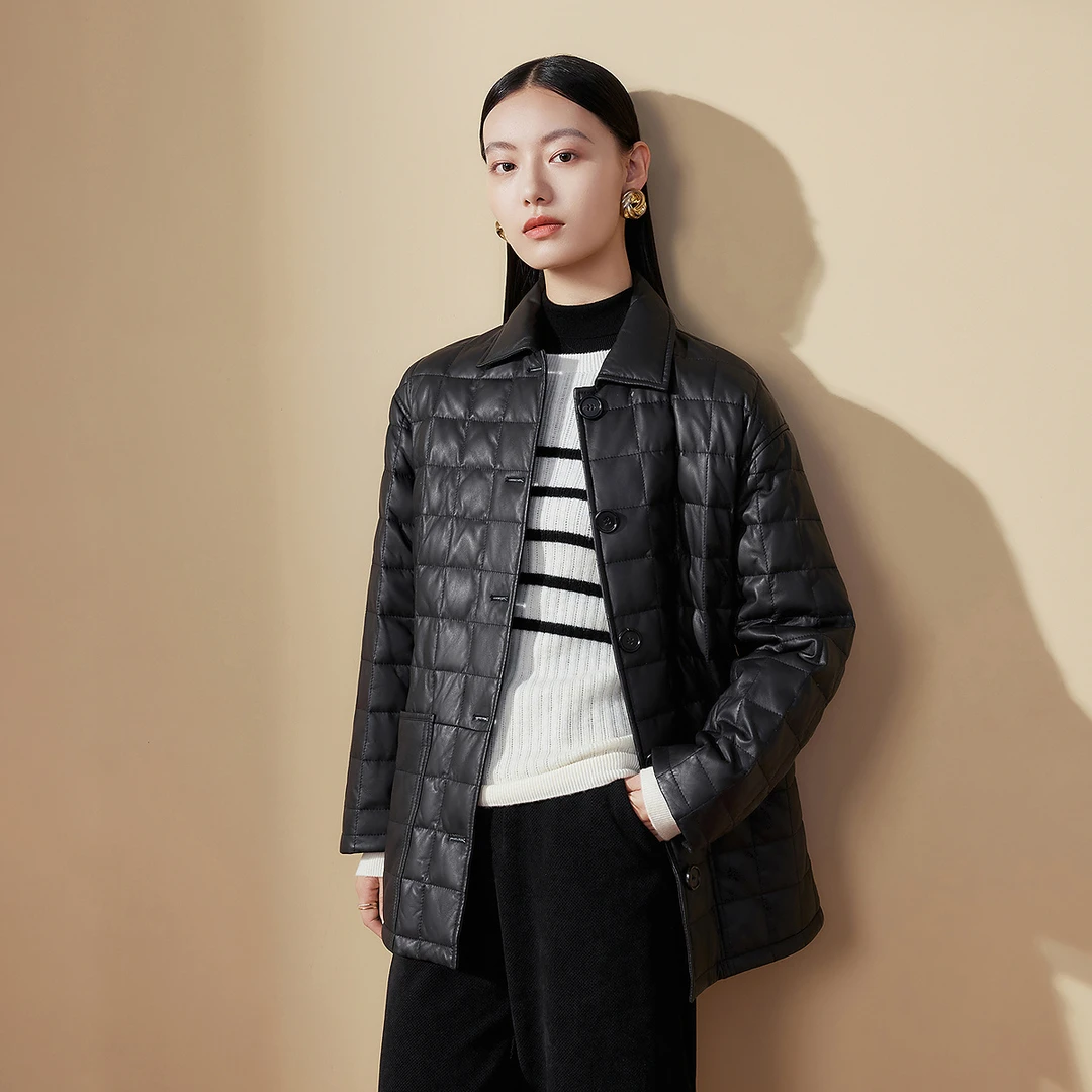 【专属】FINITY 新款皮草羽绒服羊皮革保暖时尚 F21X9C21G5