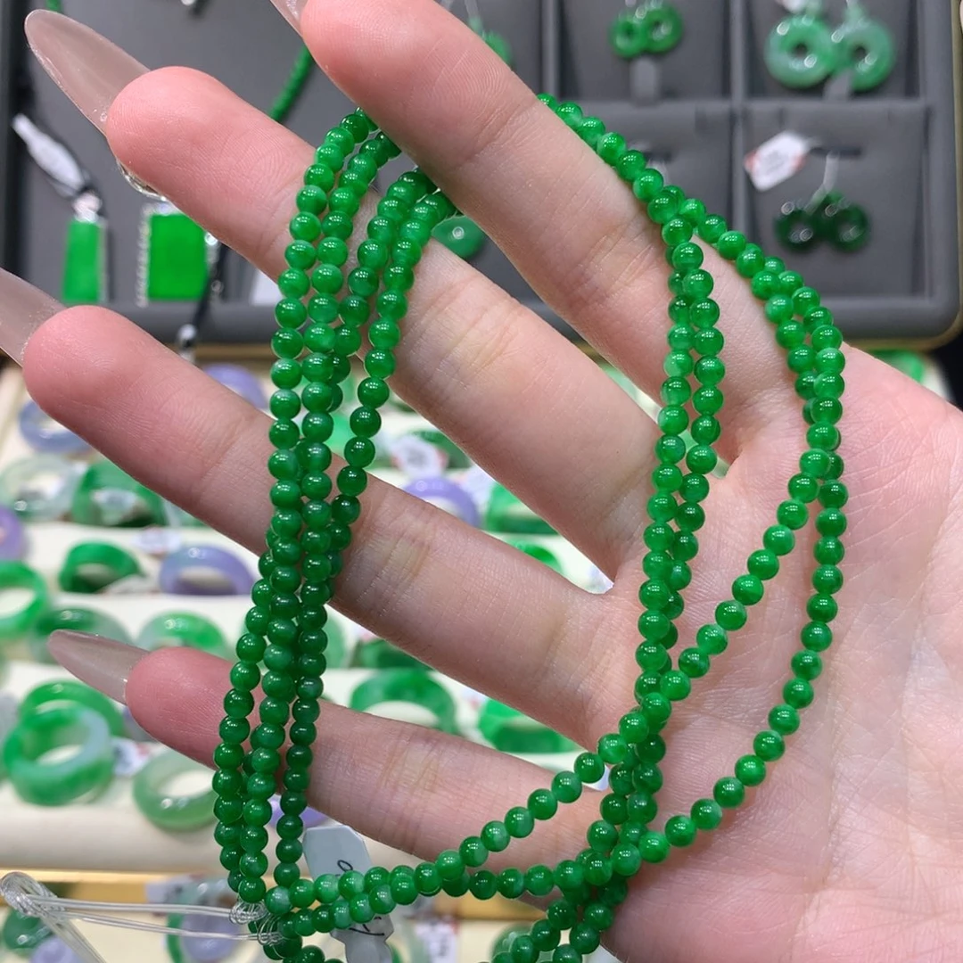 翡翠戒指未镶嵌小米珠链