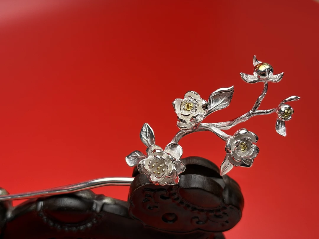 足银银制品 999足银制品 纯银茉莉花古风新中式发簪