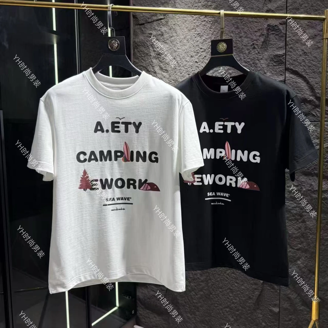 夏季新款时尚潮流个性撞色字母印花圆领短袖宽松休闲百搭舒适T恤