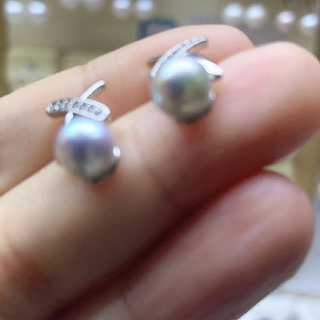 银S925镶嵌淡水珍珠耳饰