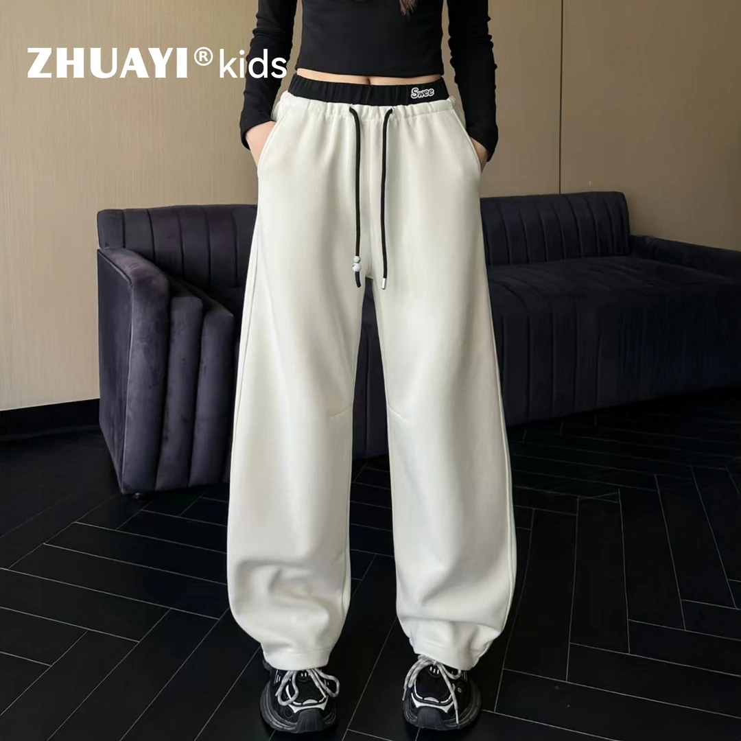 2025新品女童拼接休闲裤秋季运动裤高腰刺绣裤子长裤（25309328）1