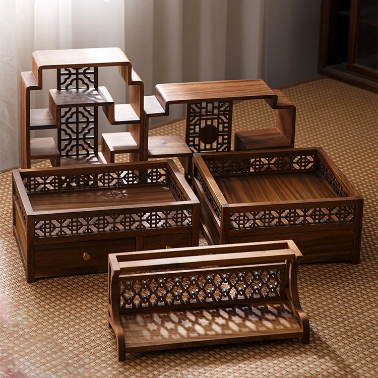 小型桌面茶杯博古架新中式茶室茶几收纳杯架展示架子