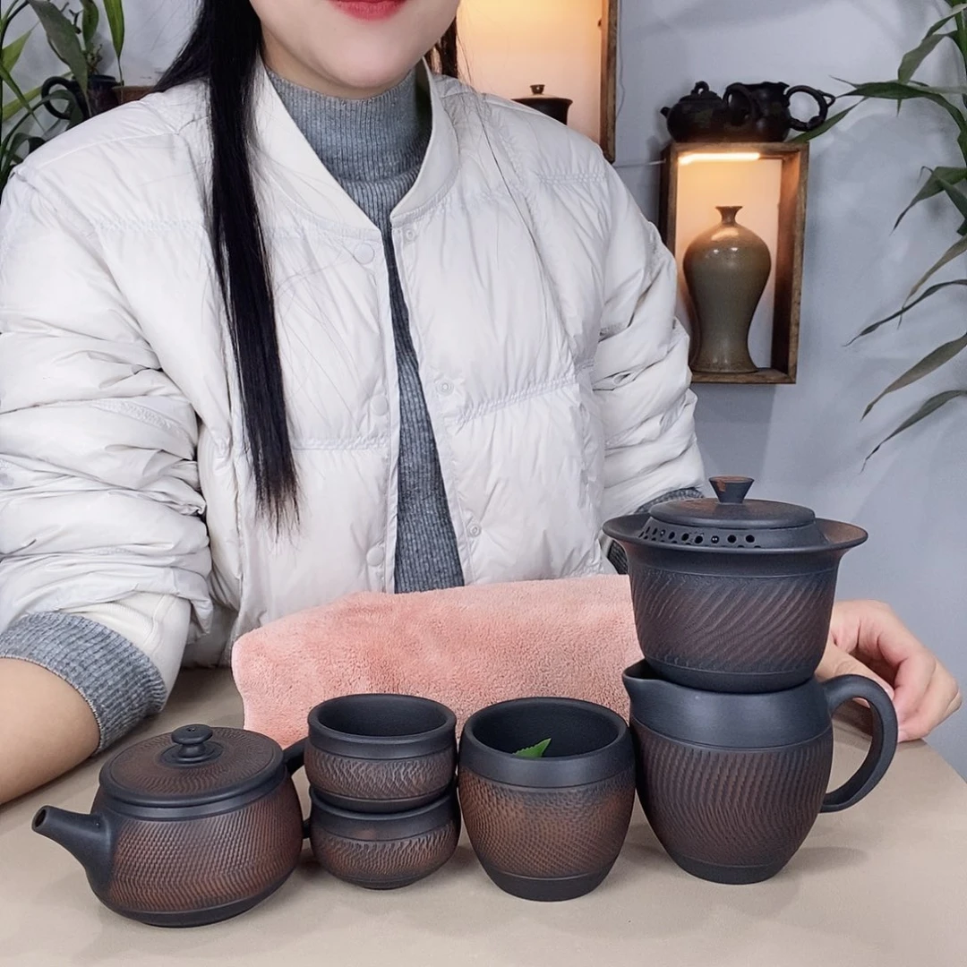 鑫****࿐建水紫陶200轮回纹6件套