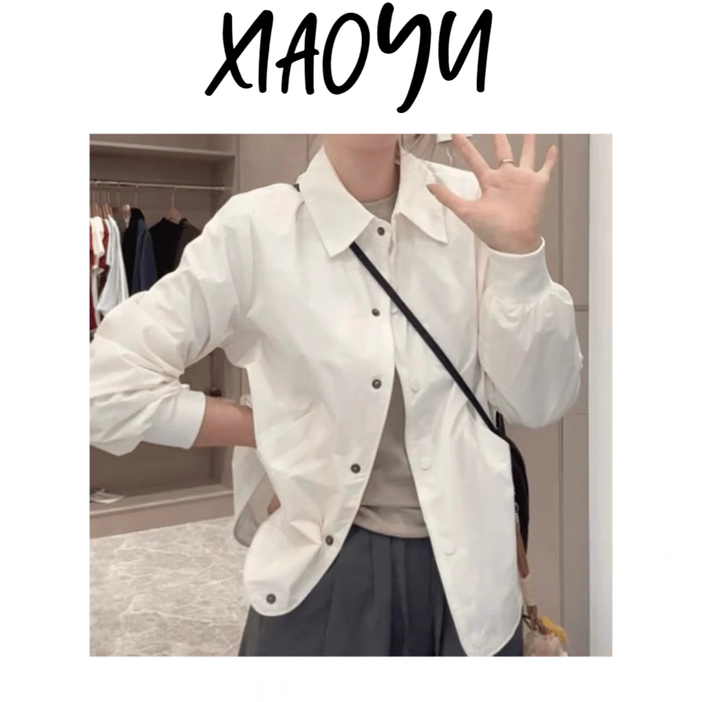 25100【纯色翻领小外套】韩风基础款翻领衬衫款短外套百搭显瘦长袖
