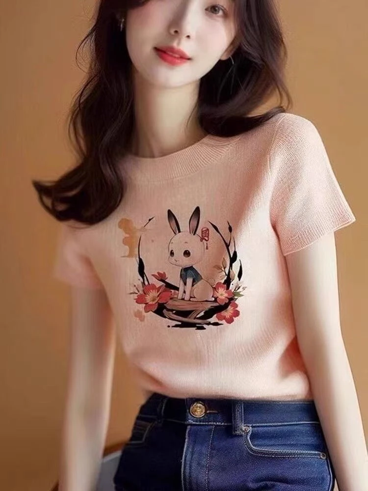 商场同款2025春夏新款女装修身气质时尚百搭圆领短袖T恤女5393314