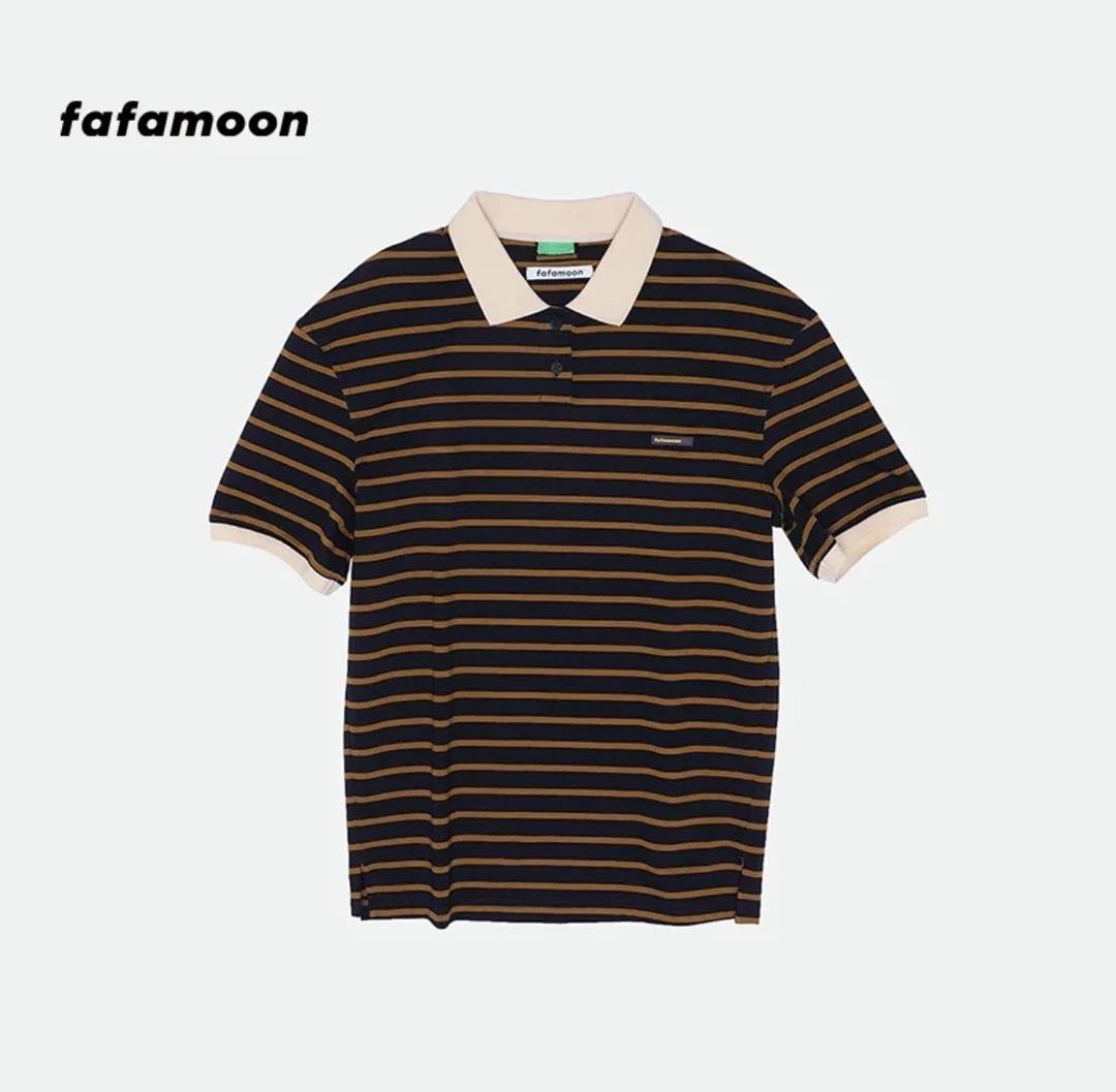 FAFAMOON｜25春夏新款运动休闲短袖T恤Polo衫｜条纹抽绳短裤宽松
