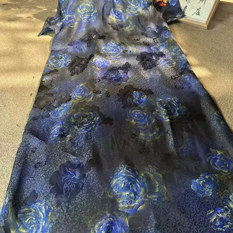 夏季新款新中式国风宽松显瘦墨染玫瑰圆领连衣裙