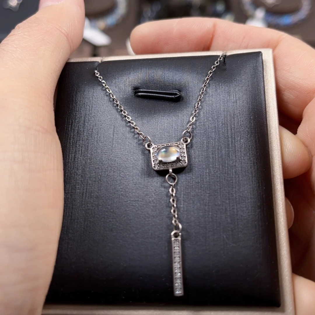 长石颈饰银S925镶嵌吊坠