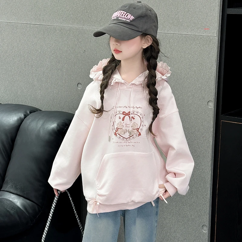 女童春装连帽卫衣2025新款洋气大童上衣儿童春秋款女孩春季打底衫