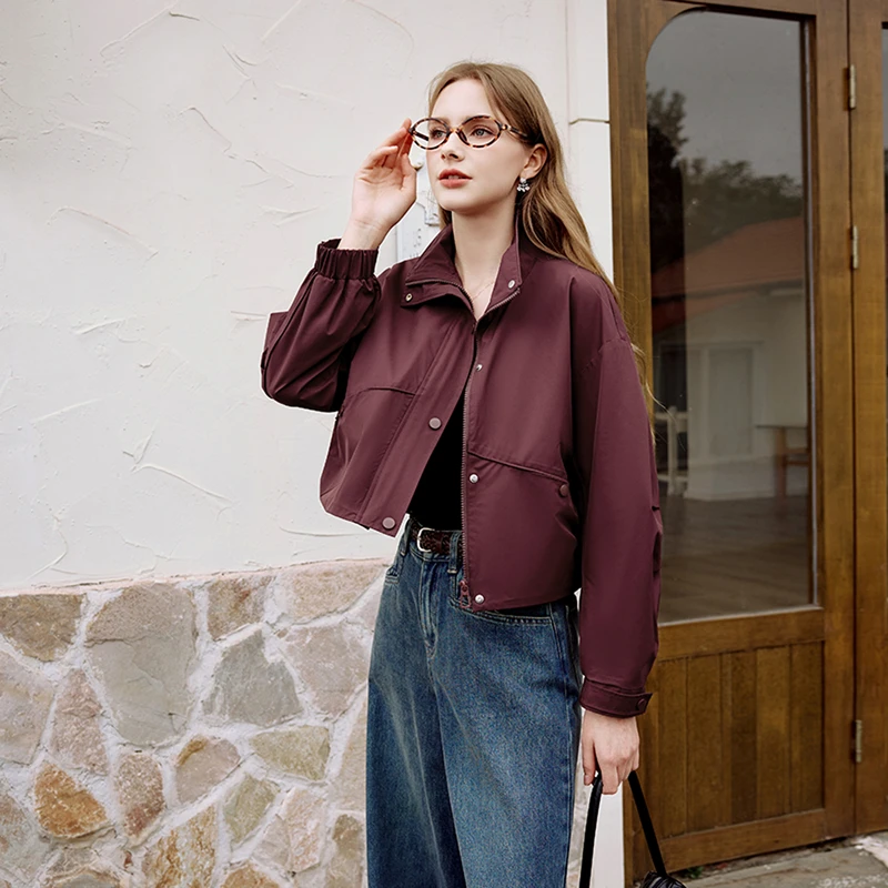 J851104短外套香影工装短款外套25春季新款合身微阔落肩翻领外套