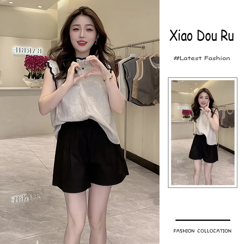 夏季流行穿搭一整套新款2025韩版减龄时尚无袖上衣高腰短裤两件套