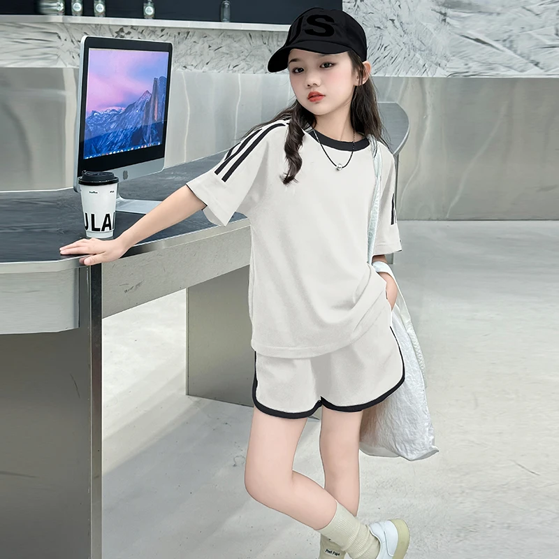 女童夏装套装2025新款中大童洋气时髦短袖t儿童夏季薄款休闲短裤