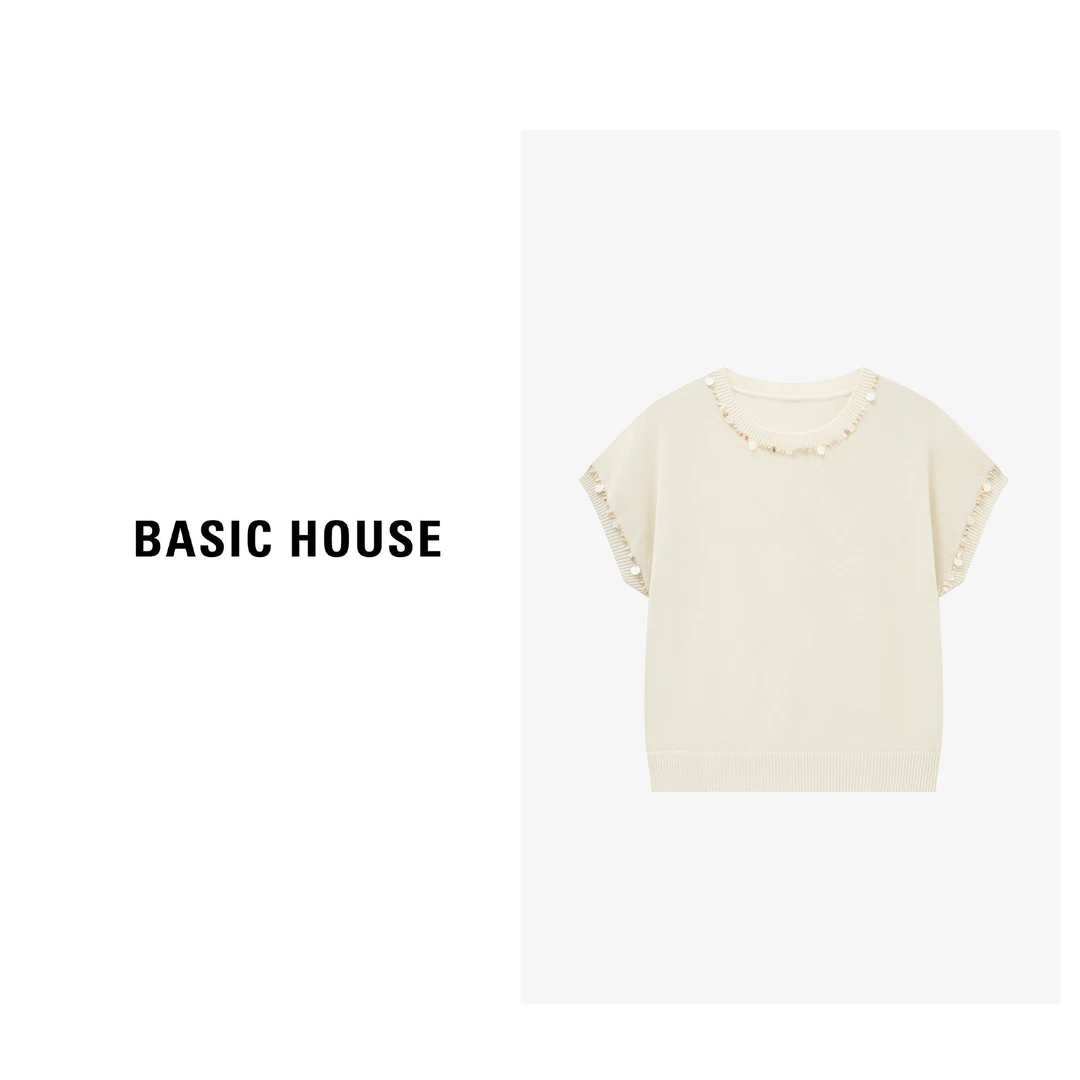 Basic House/百家好夏季慵懒风时尚休闲宽松针织衫- B0625B5AAS2