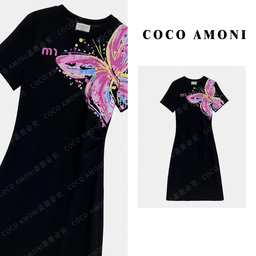 {曼姐}设计师夏日定制女装拼接彩色蝴蝶结收腰显瘦连衣裙ZC489