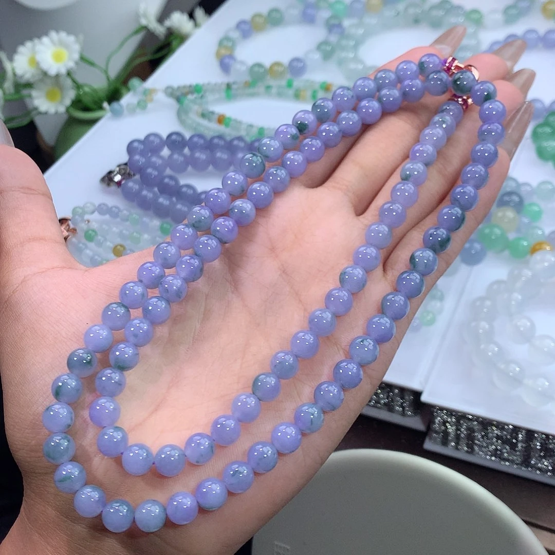 翡翠未镶嵌手链45号 紫罗兰飘花项链