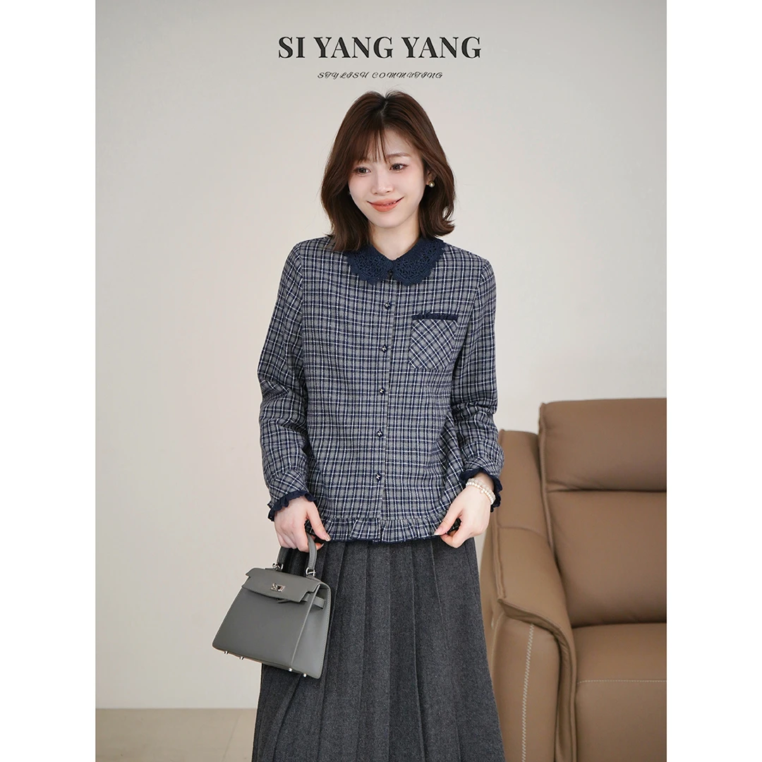 斯洋洋SIYANG冬季格纹呢料通勤百搭减龄气质上衣SY601A002SYY