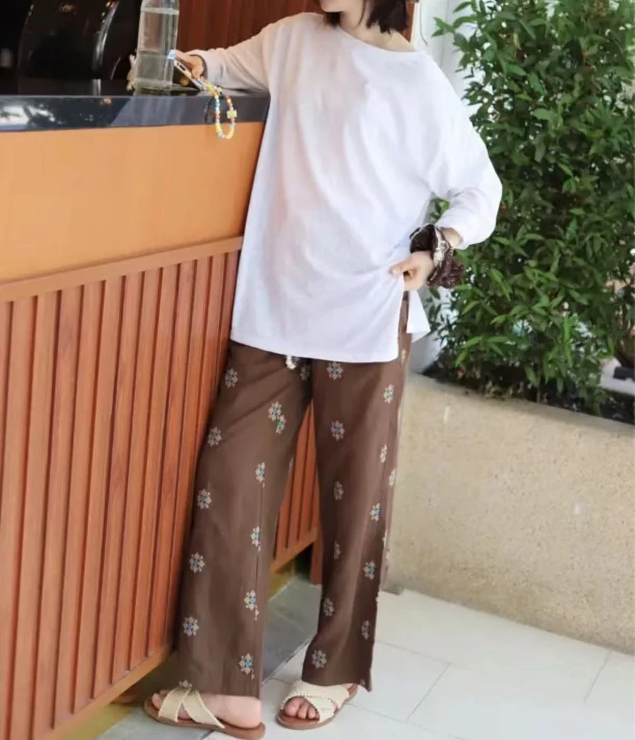 1205雪花刺绣裤！重工窄版直筒休闲麻裤