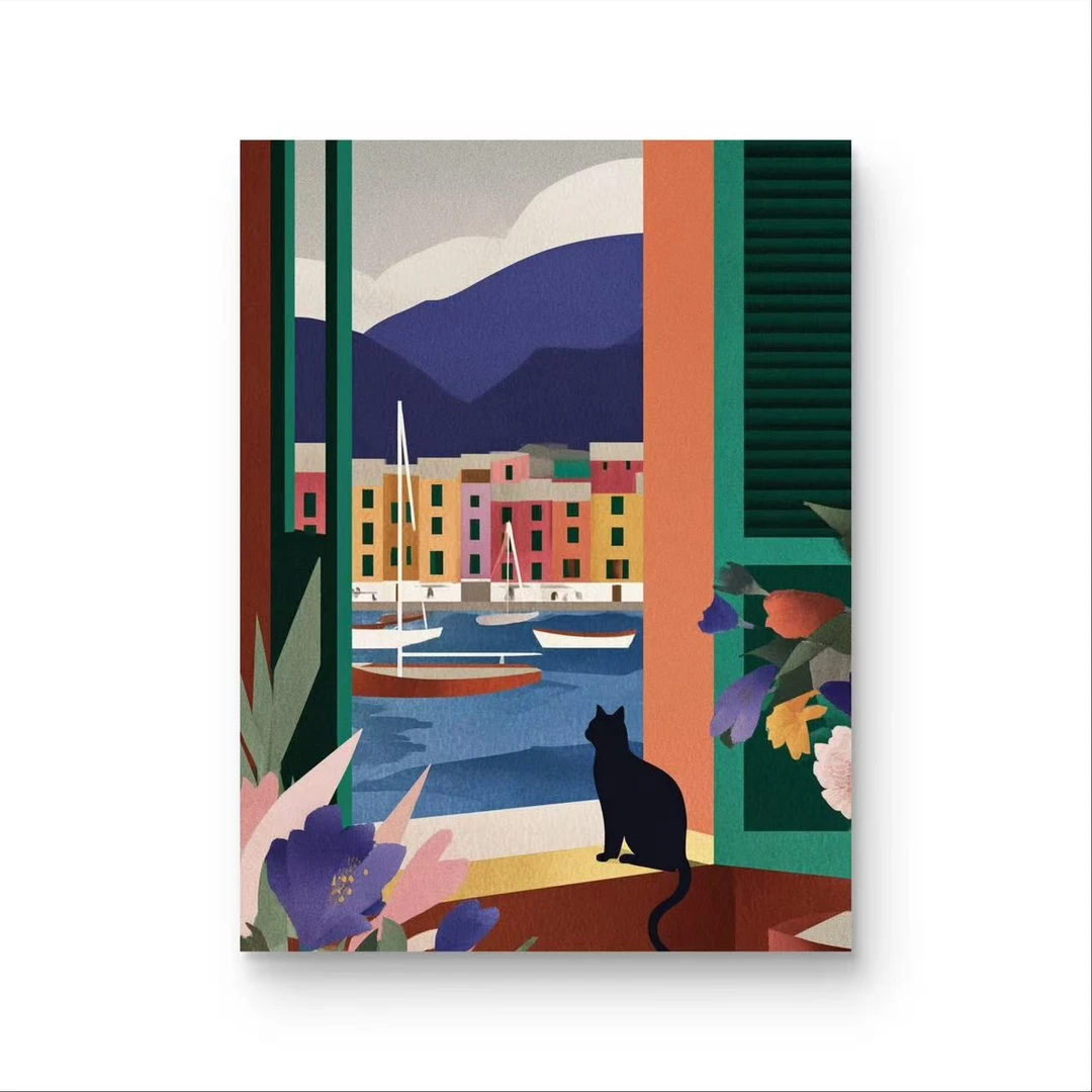 《海港窗景》原创手绘画/60x80cm/中古风系列ZGF-364