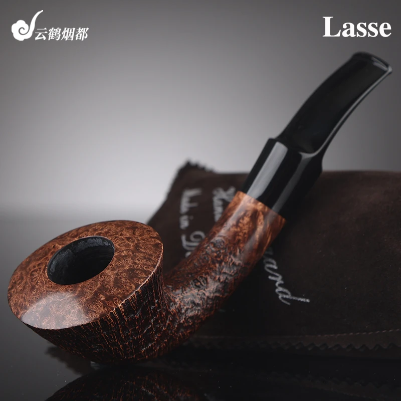 云鹤丹麦Lasse拉塞手工石楠木烟斗棕喷砂斗牛