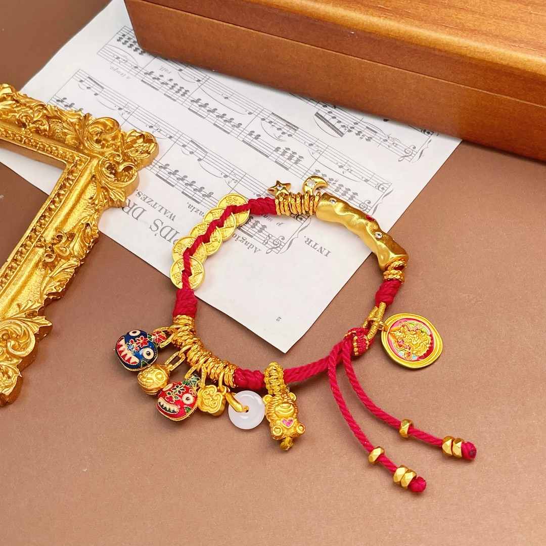 NANSHE/南奢 黄财神五帝钱盘缠手链复古编织