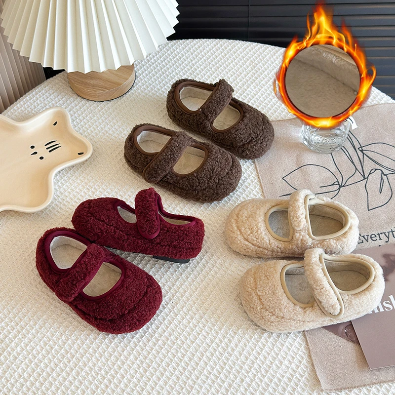 儿童加绒毛毛鞋2025冬季新款男女童保暖软底防滑居家户外轻便棉鞋