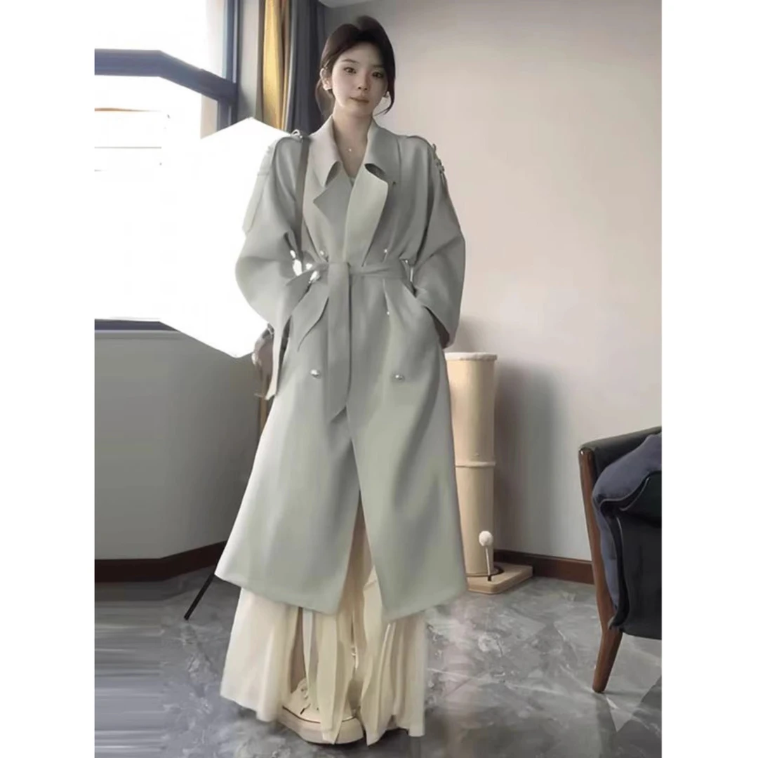 英伦V领风衣女秋系带长款H型简约外套气质大衣薄款长袖