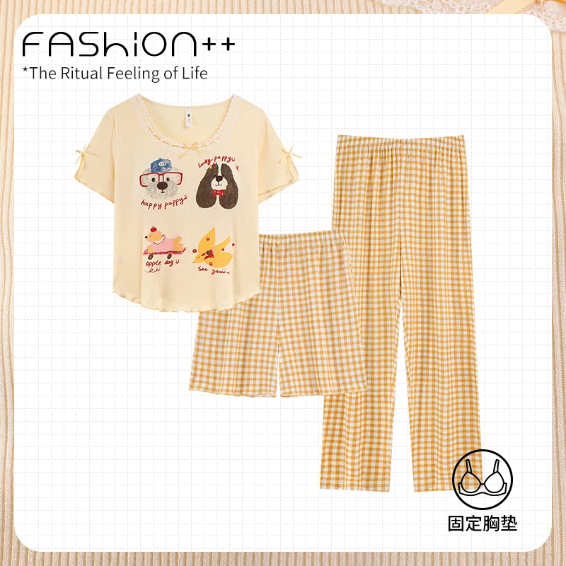 新款韩版凉感冰丝三件套睡衣睡衣家居服家居服套装夏休闲22121