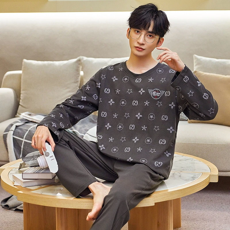 鹿时2024新款男士睡衣春秋款男款长袖男生青少年夏季家居服套装天