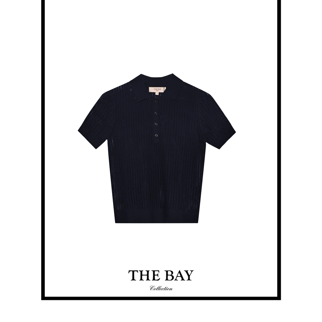 TheBay 【高尔夫】法式气质感POLO领短袖T桖YCTB00197