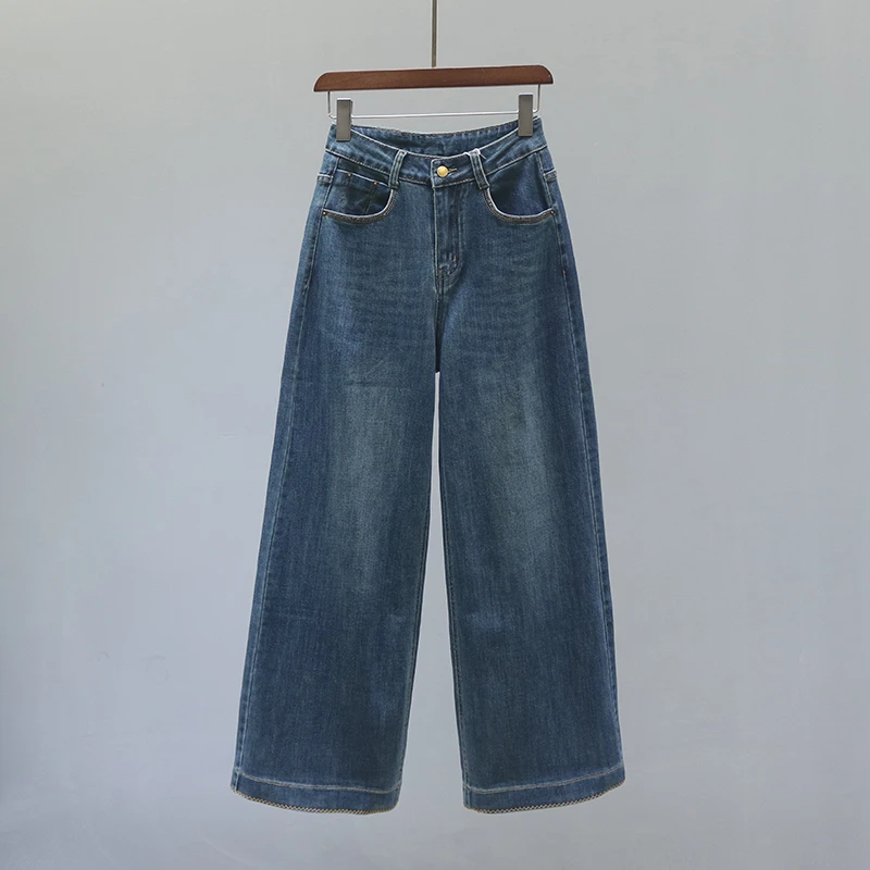 复古高腰直筒牛仔裤女秋季2025新款欧货宽松休闲百搭阔腿拖地裤子