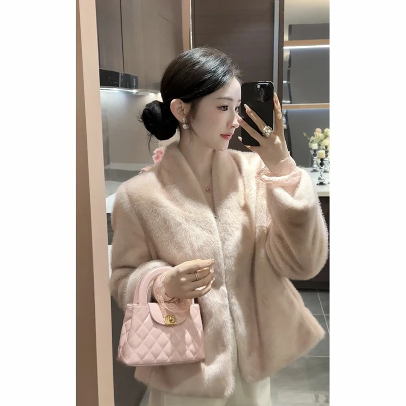 2501【小富婆十字貂】高级感皮毛一体毛绒上衣女冬季仿貂绒毛毛外套