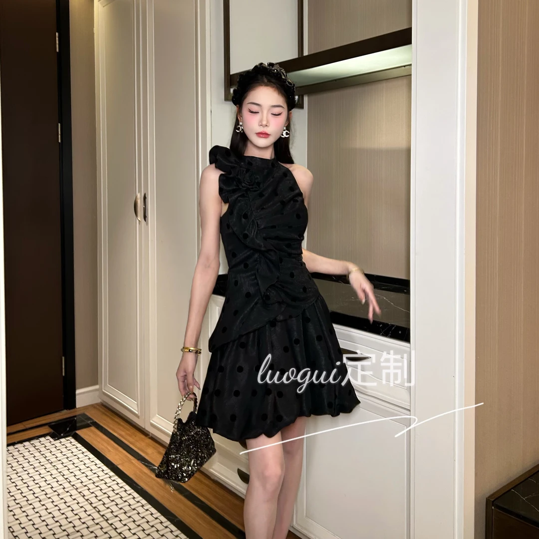 【花花原创】显瘦气质小黑裙收腰无袖裙子辣妹性感连衣裙65314