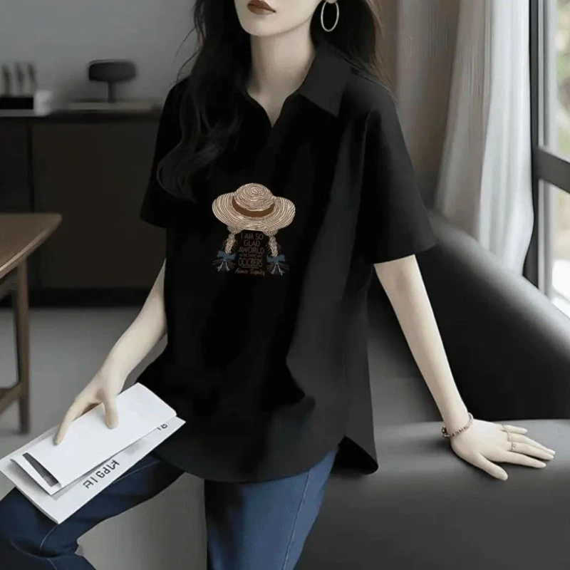 大码女装polo衫女款宽松遮肉减龄洋气短袖t恤微胖mm休闲百搭上衣