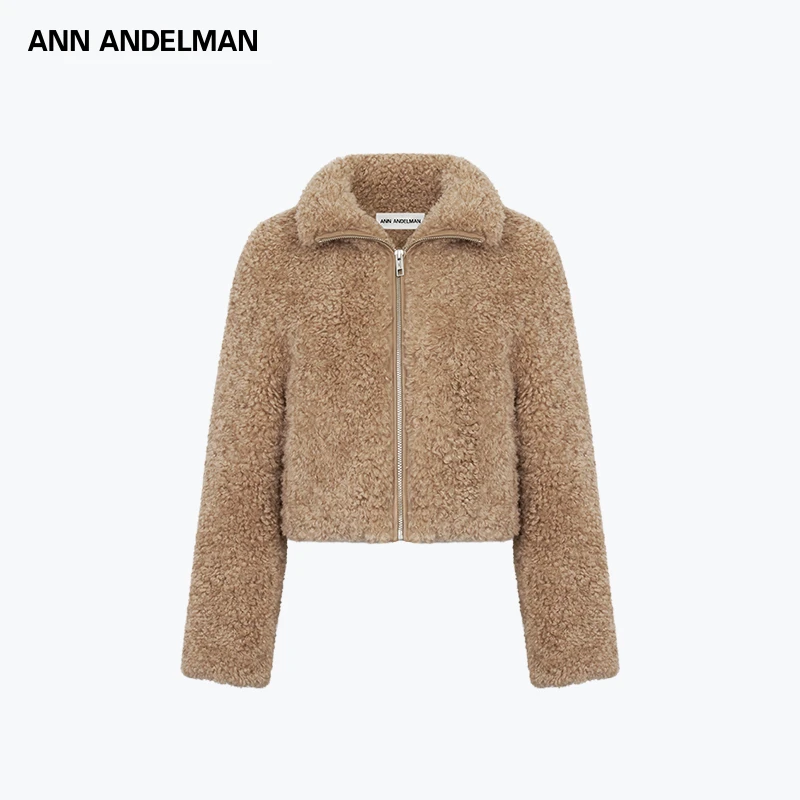 ANN ANDELMAN 新品短款皮草外套高级感羊毛卷立领夹克流光风