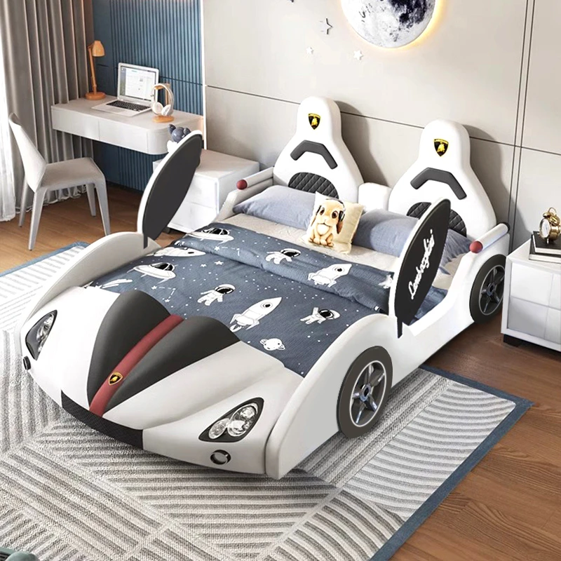 童趣跑车床儿童汽车创意造型皮床儿童房男孩皮艺床现代卡通小孩