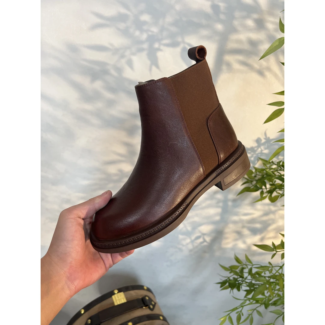 牛皮3.5公分/复古真皮短靴女鞋百搭时尚秋冬靴子695-1