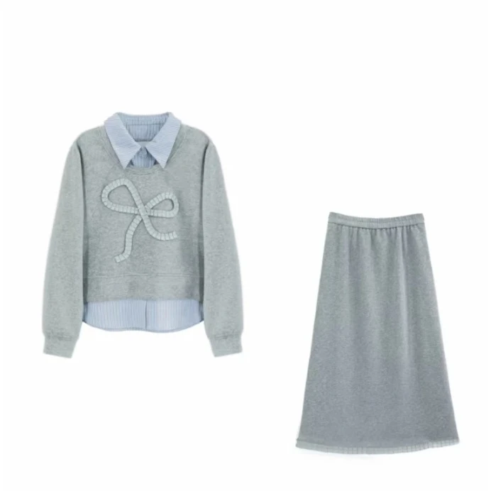 【大码】女装113氛围感卫衣套装宽松上衣半身短裙学院风气质套装